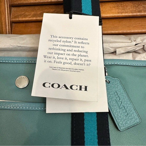 NWT Coach Ellis Tote in blue/green with silver hardware - Picture 5 of 10